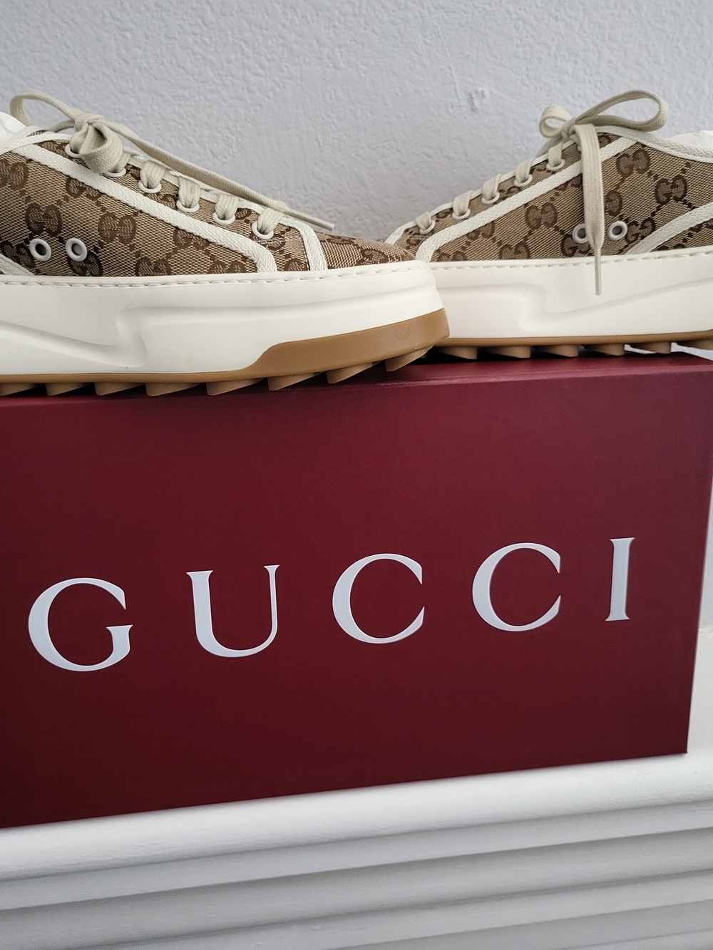 Gucci Women's Beige GG Canvas Platform Tennis Sneaker - Picture 3 of 7
